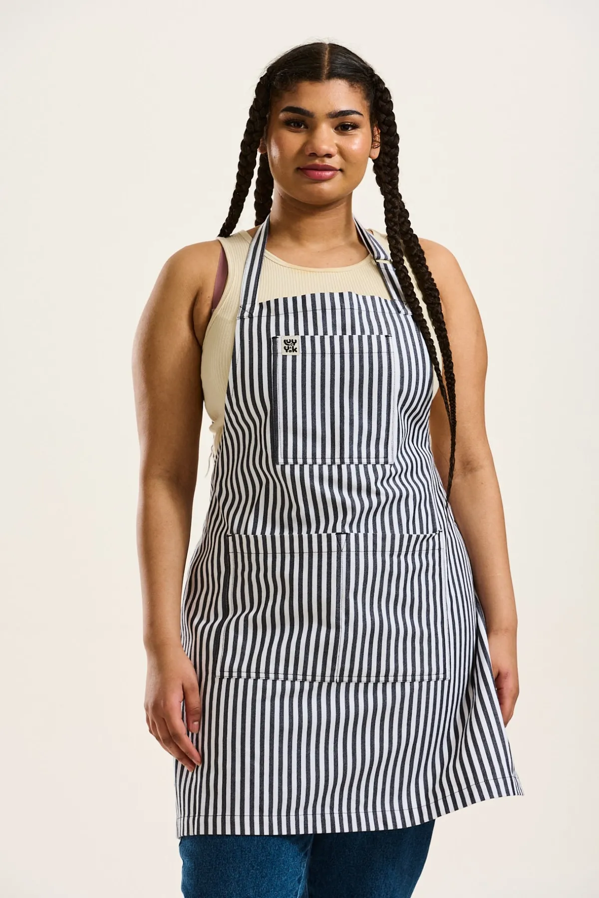 Lucy & Yak Ada - Cotton Apron in Black & White Stripes