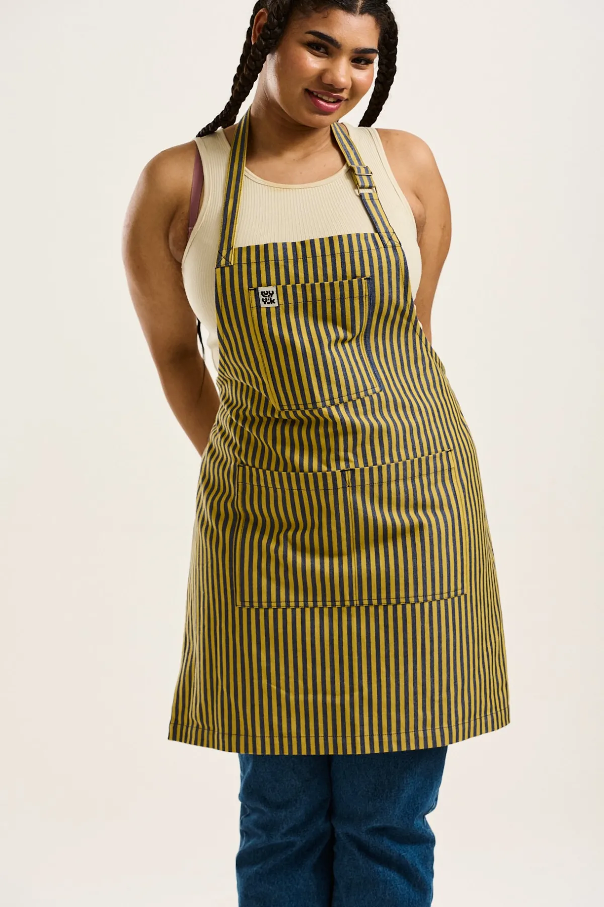 Lucy & Yak Ada - Cotton Apron in Blue & Yellow Stripes