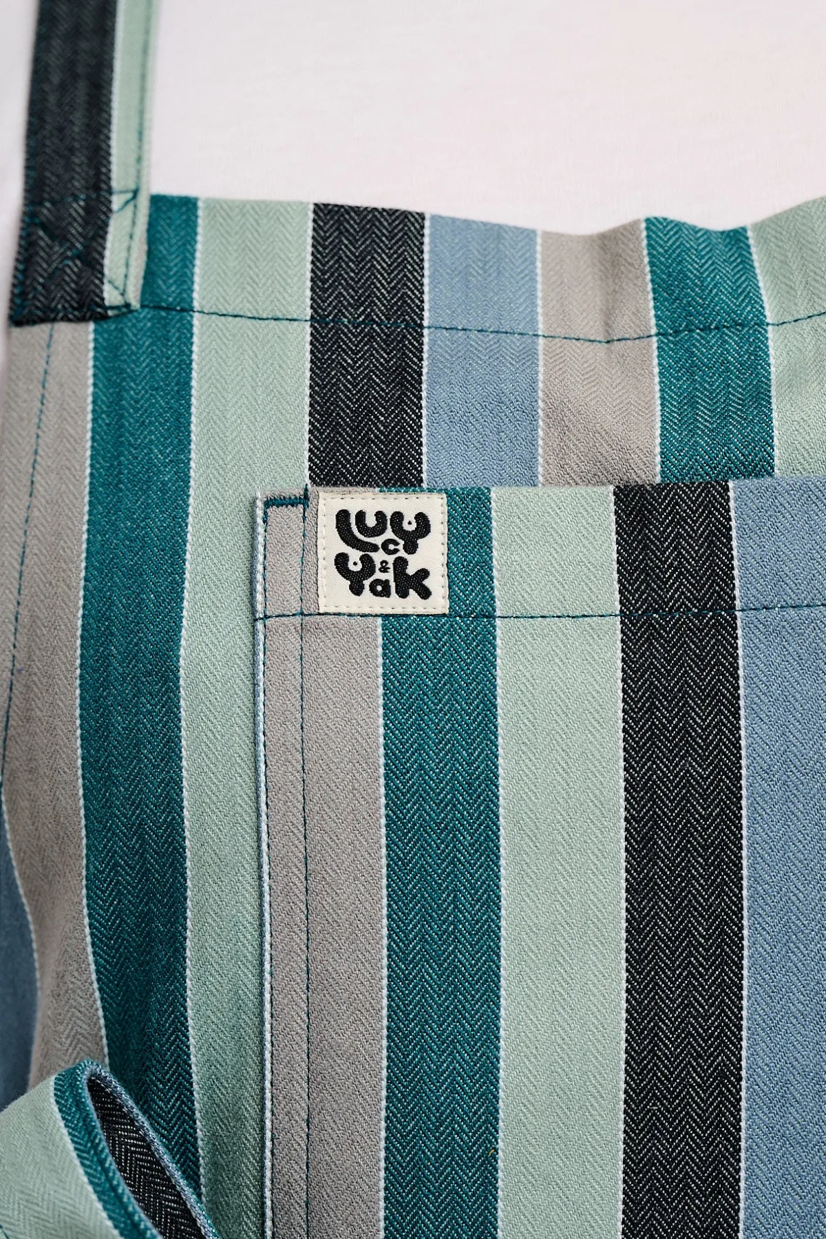 Lucy & Yak Ada - Cotton Apron in Herringbone Blue Stripe Print