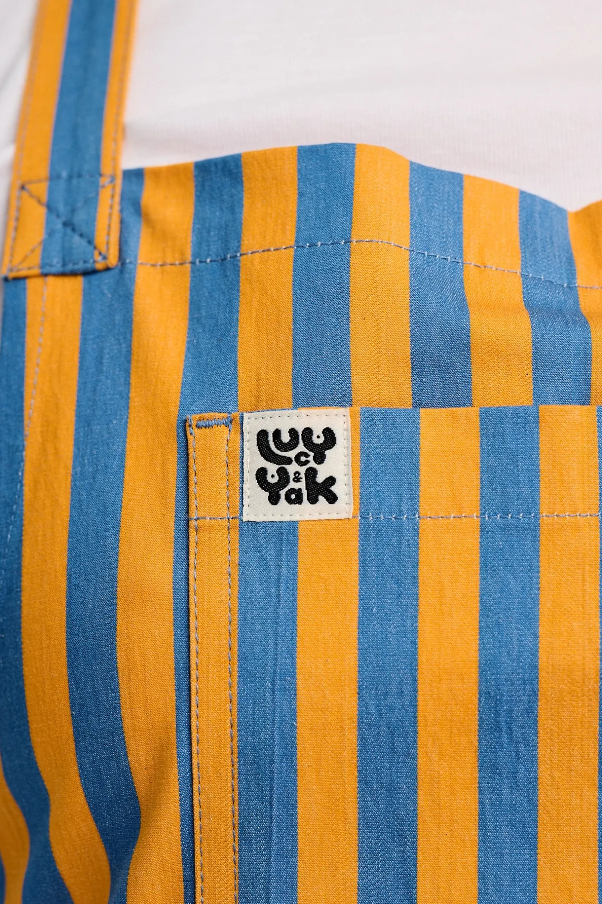 Lucy & Yak Ada - Cotton Apron in Orange & Blue Stripe