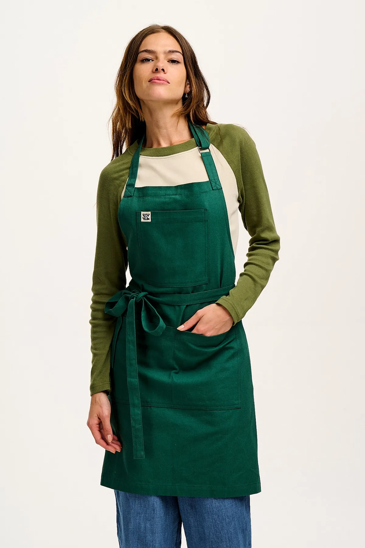 Lucy & Yak Ada - Midweight Cotton Apron in Posy Green