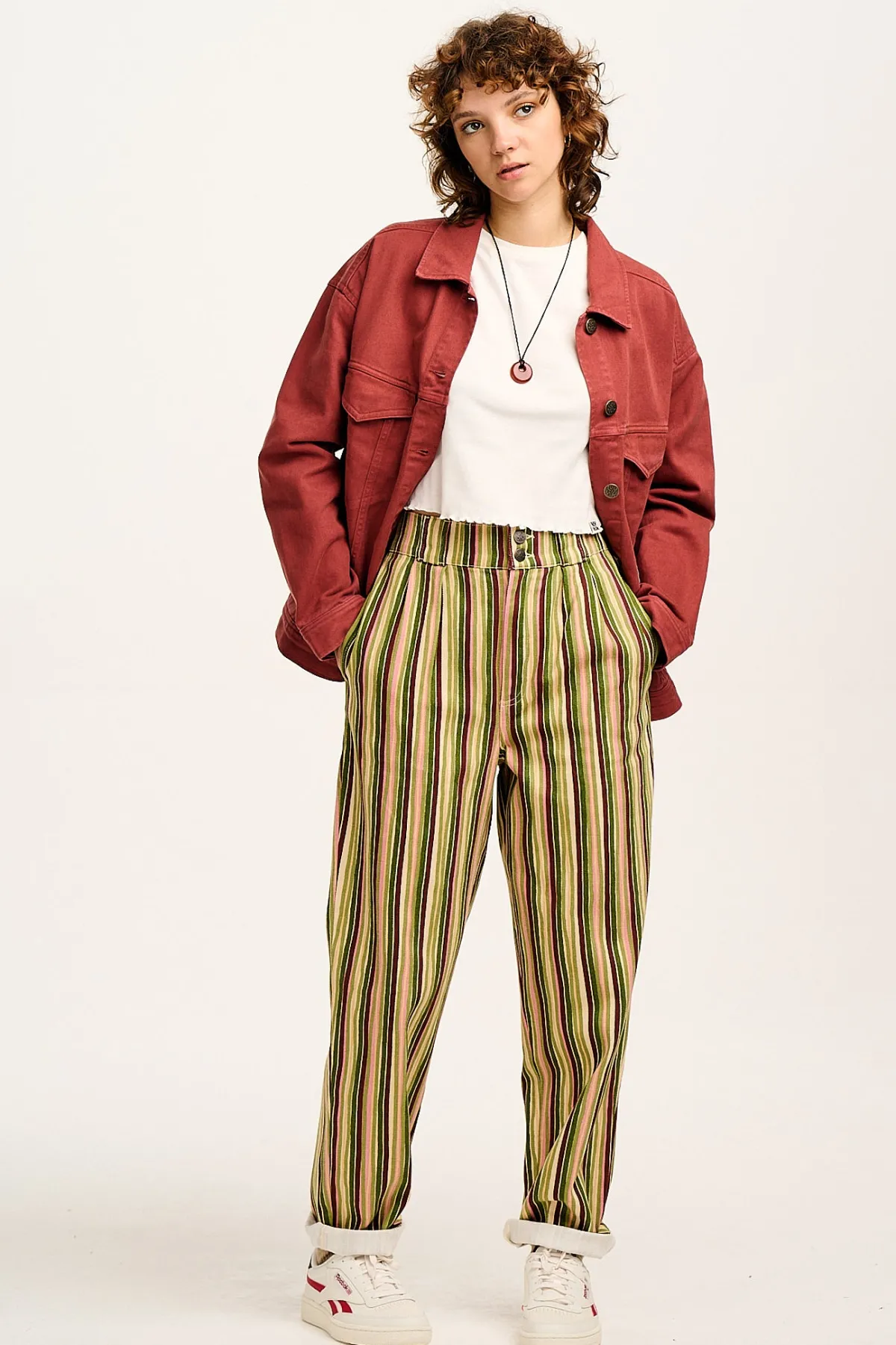 Lucy & Yak Addison - Tapered Twill Trousers in Elm Stripe