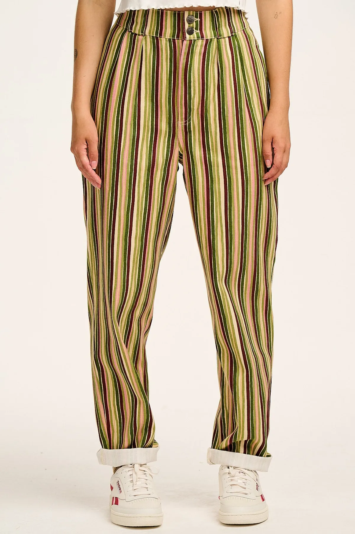 Lucy & Yak Addison - Tapered Twill Trousers in Elm Stripe