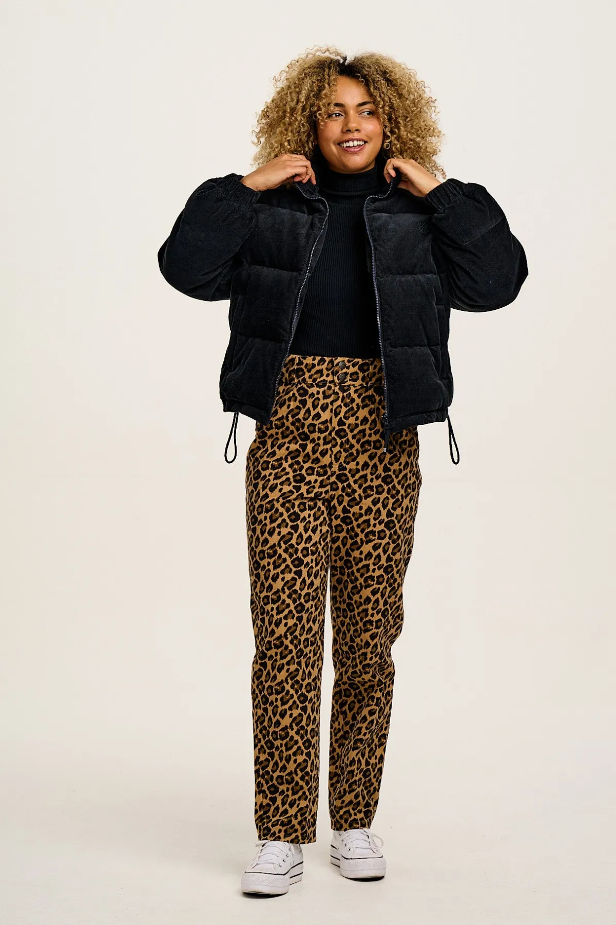 Lucy & Yak Addison - Tapered Twill Trousers in Leopard Print