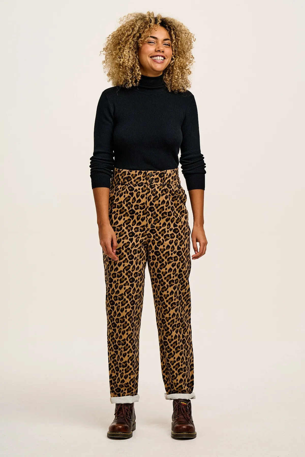 Lucy & Yak Addison - Tapered Twill Trousers in Leopard Print