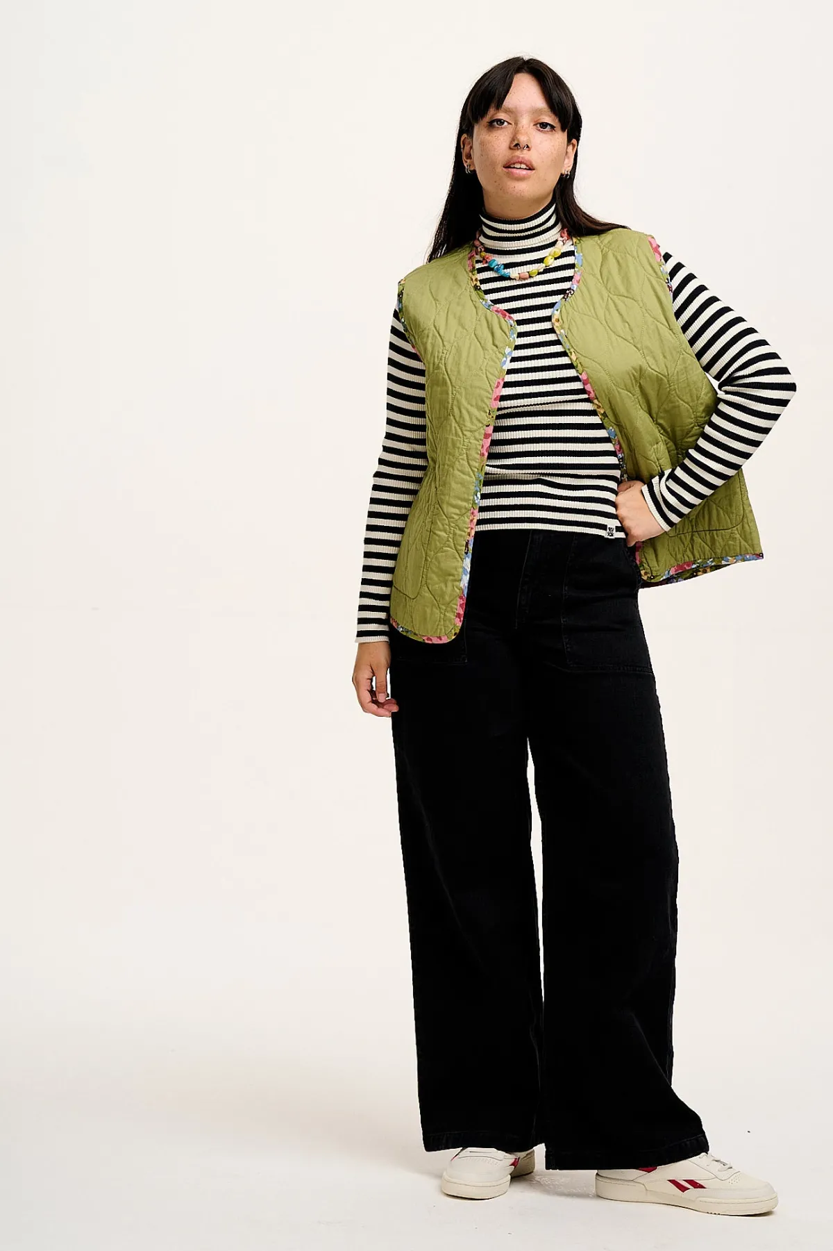 Lucy & Yak Aiden - Roll Neck Knitted Cotton Top in Black & White Stripe