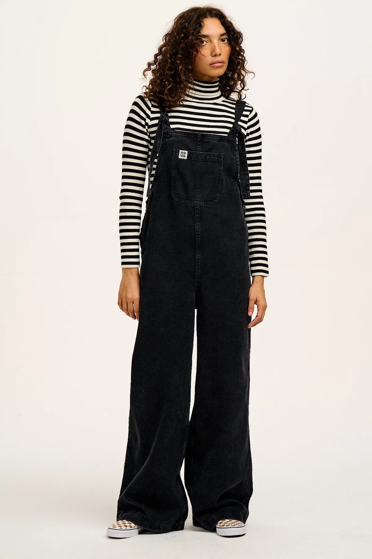 Lucy & Yak Aiden - Roll Neck Knitted Cotton Top in Black & White Stripe