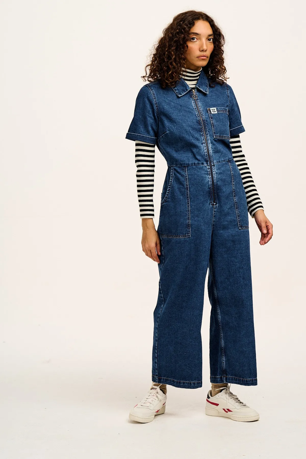 Lucy & Yak Aiden - Roll Neck Knitted Cotton Top in Black & White Stripe