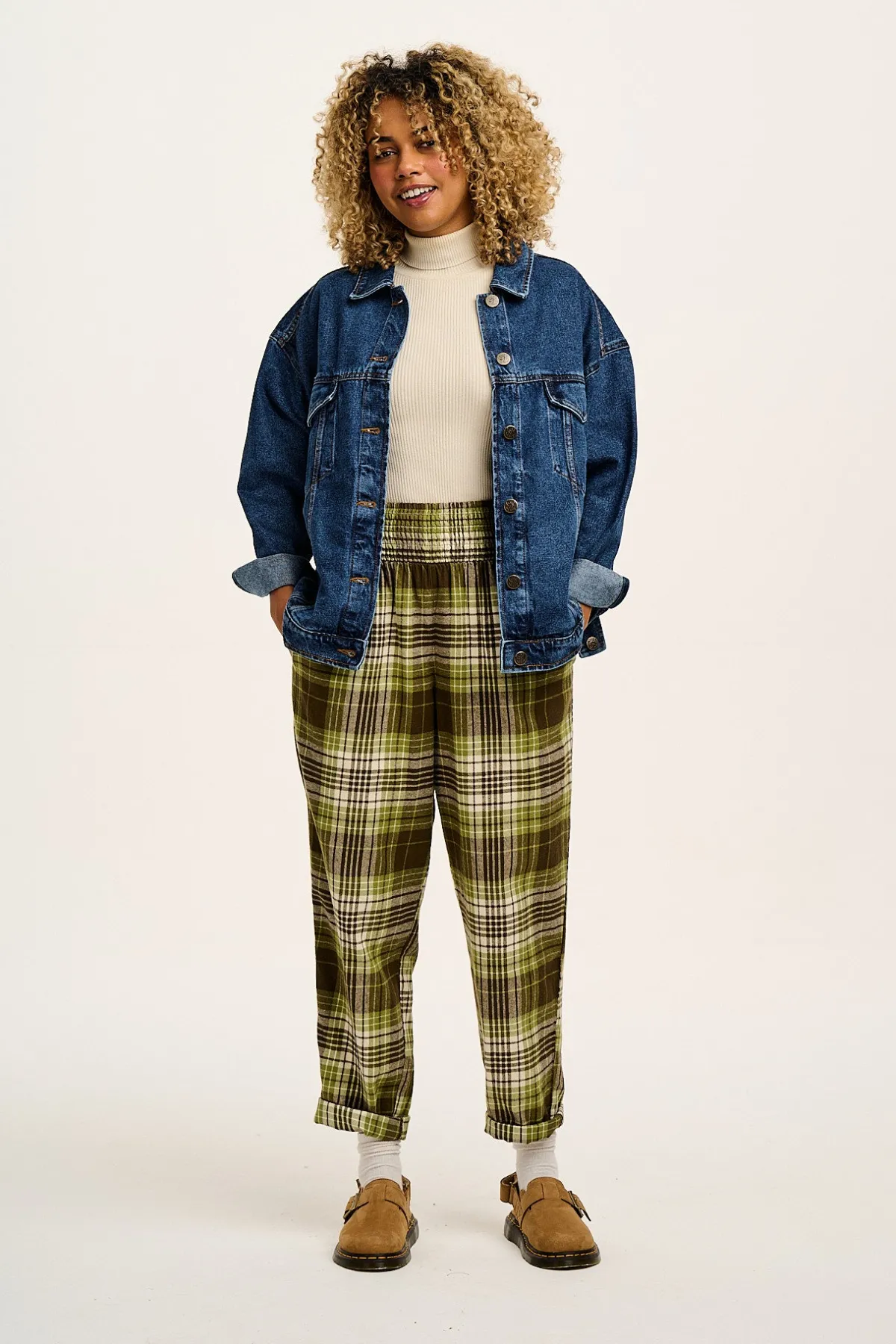 Lucy & Yak Alexa - Brushed Cotton Trousers in Green Forest Tartan