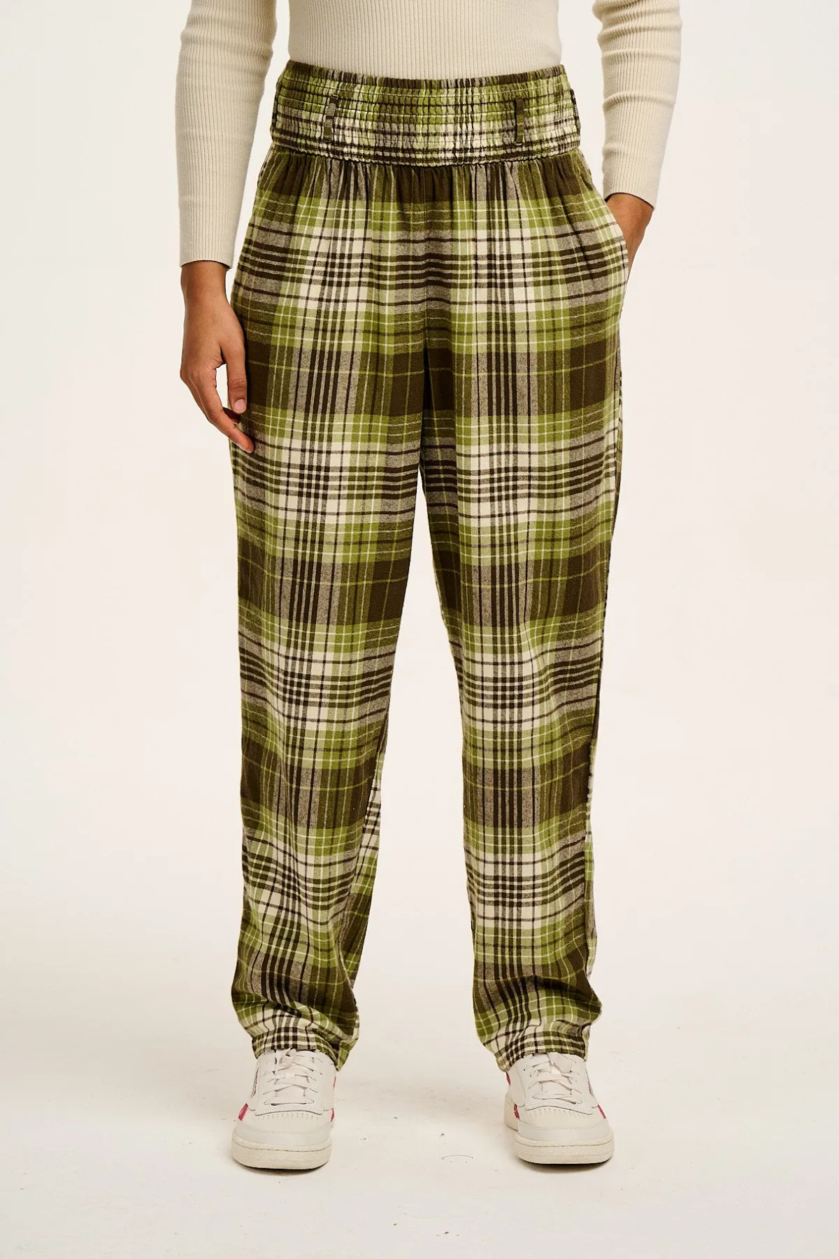 Lucy & Yak Alexa - Brushed Cotton Trousers in Green Forest Tartan