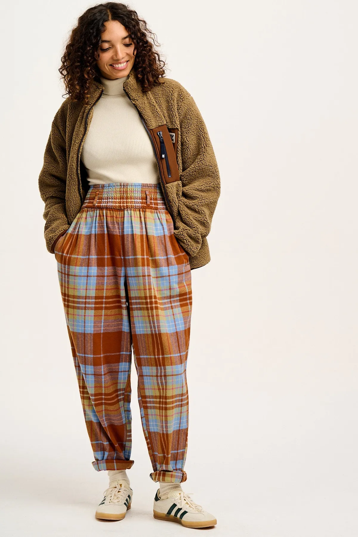 Lucy & Yak Alexa - Cotton Trousers in Brown & Blue Alastair Tartan