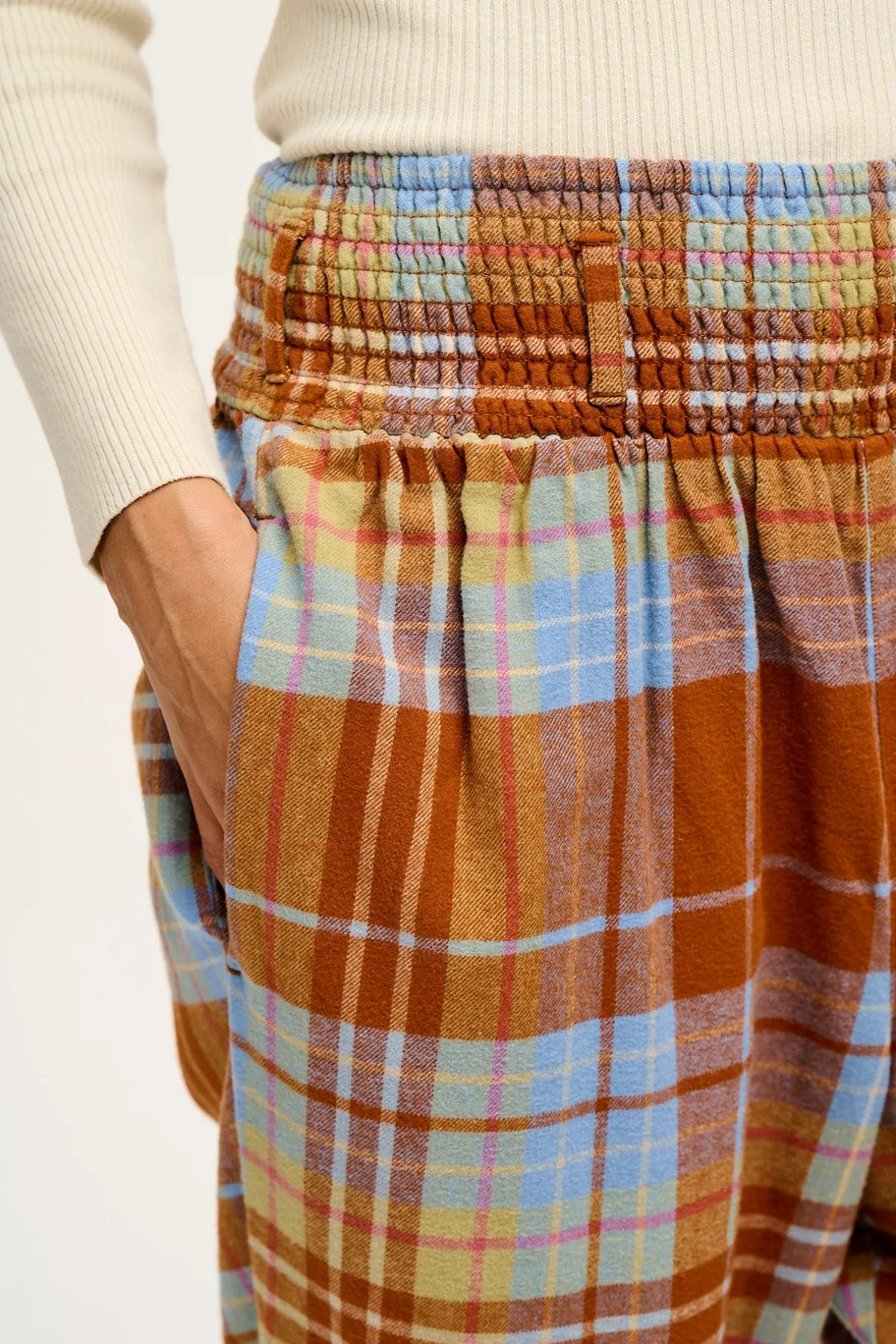 Lucy & Yak Alexa - Cotton Trousers in Brown & Blue Alastair Tartan