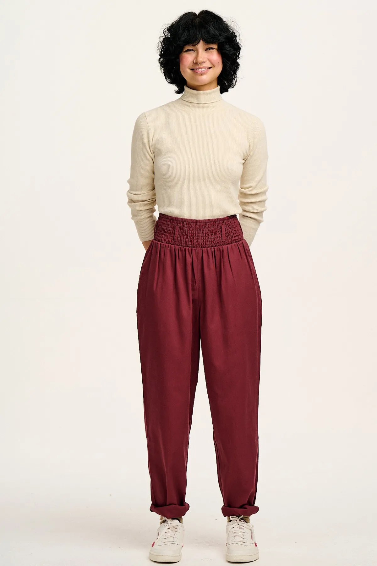 Lucy & Yak Alexa - Cotton Trousers in Merlot Red