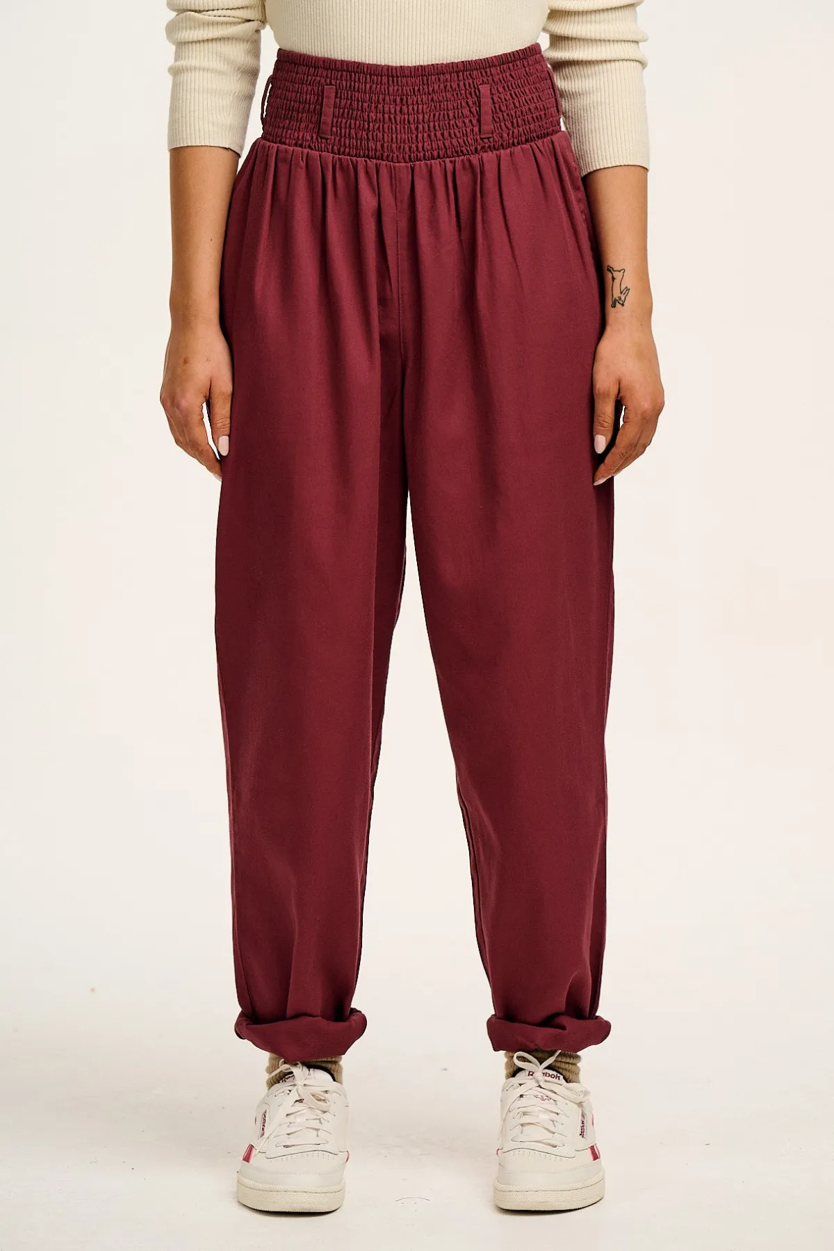 Lucy & Yak Alexa - Cotton Trousers in Merlot Red