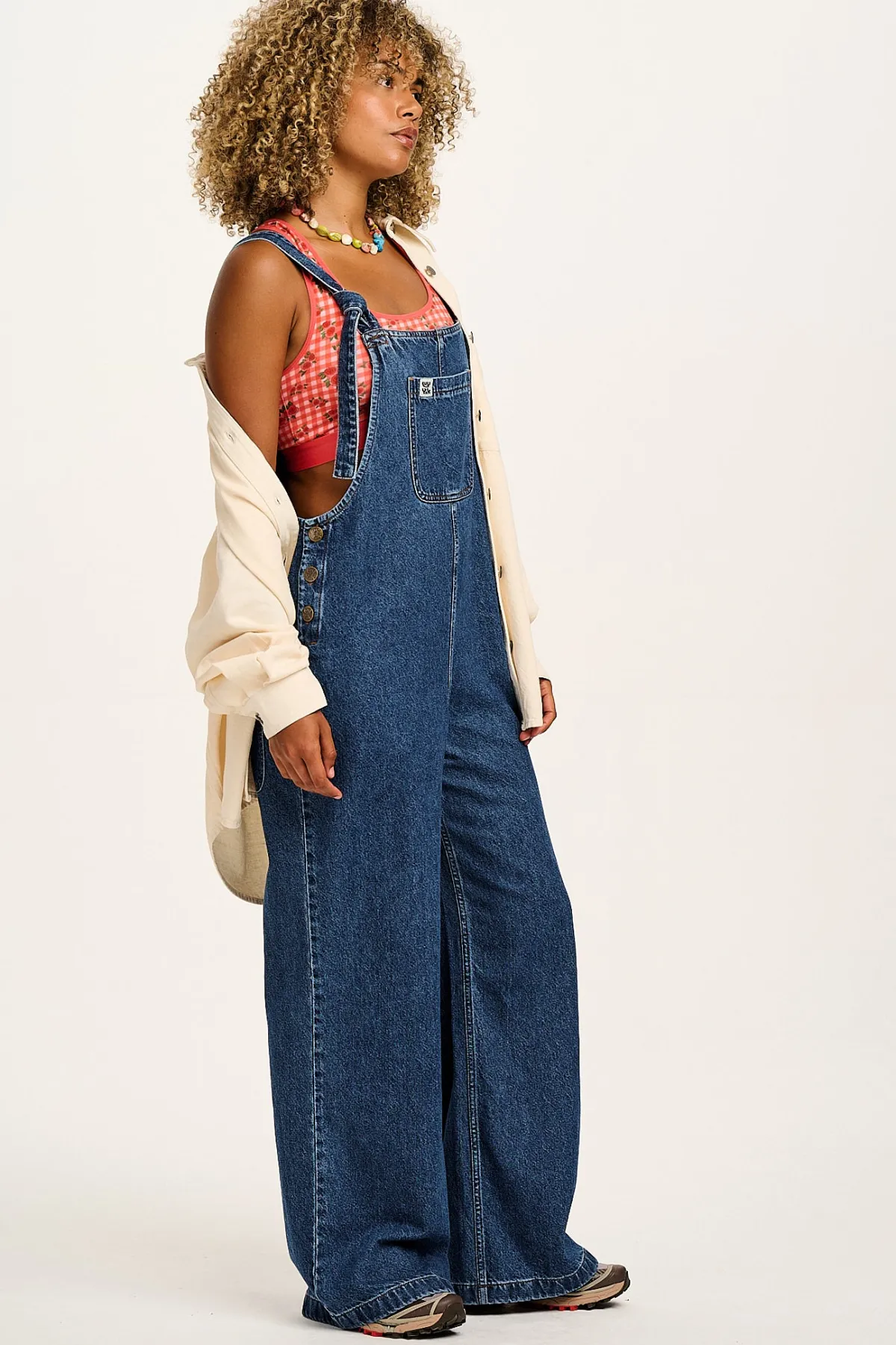 Lucy & Yak Ali - Slouchy Denim Dungarees in Mid Wash Blue