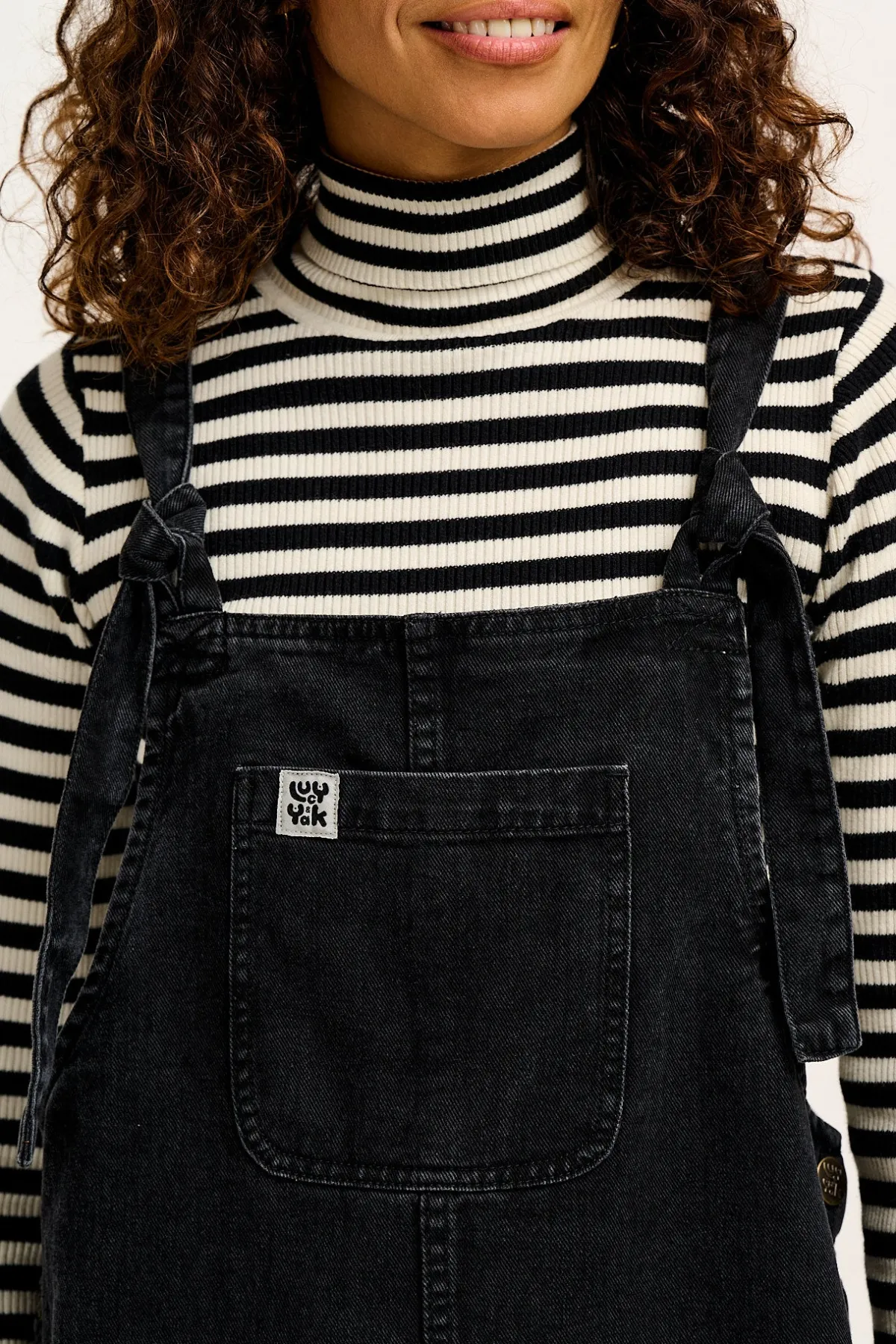 Lucy & Yak Ali - Slouchy Denim Dungarees in Washed Black