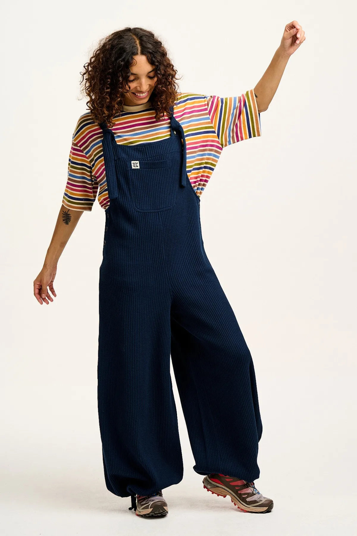 Lucy & Yak Ali - Slouchy Waffle Cotton Dungarees in Varsity Blue