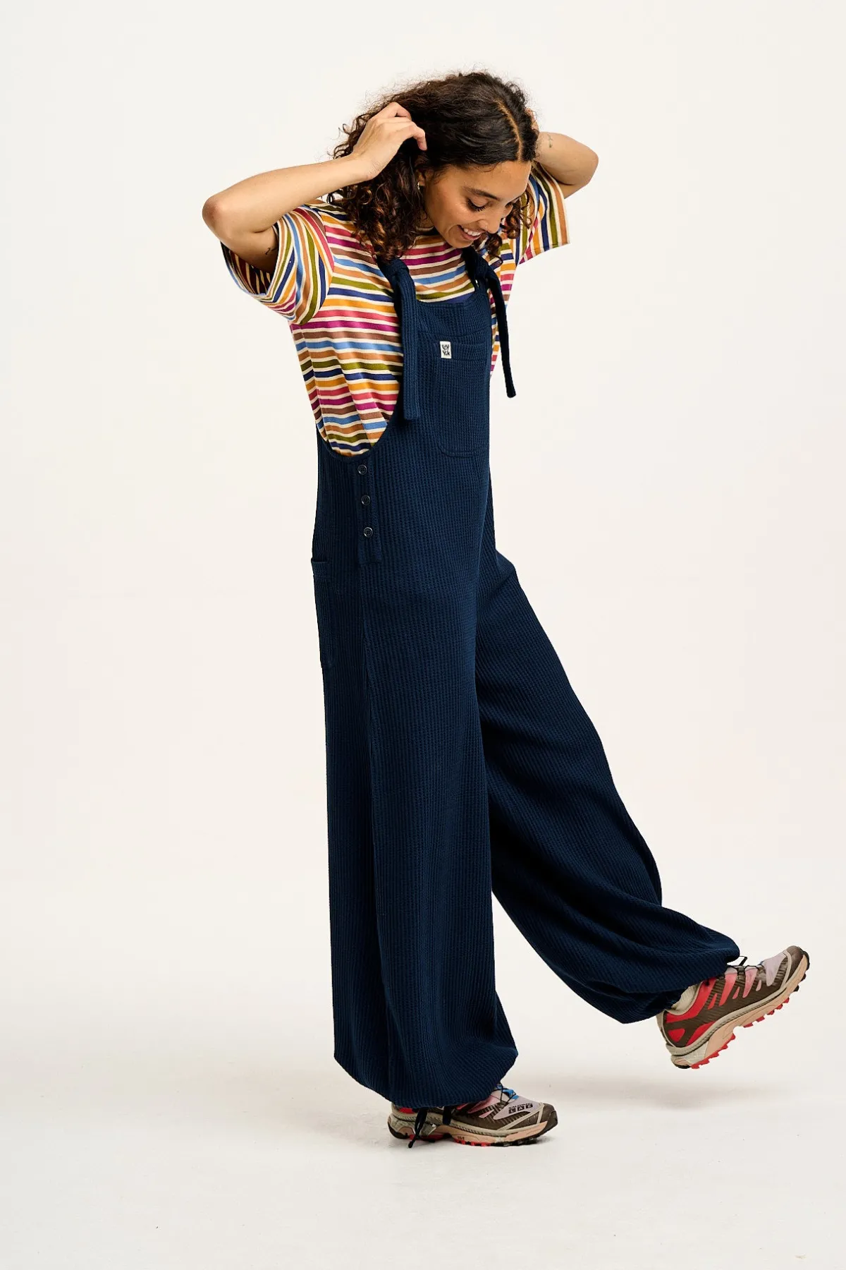 Lucy & Yak Ali - Slouchy Waffle Cotton Dungarees in Varsity Blue