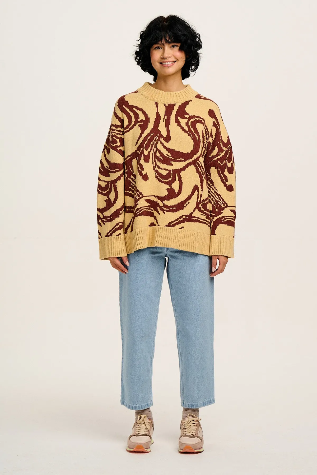 Lucy & Yak Amari - Oversized Knitted Jumper in Cream & Brown Swirl