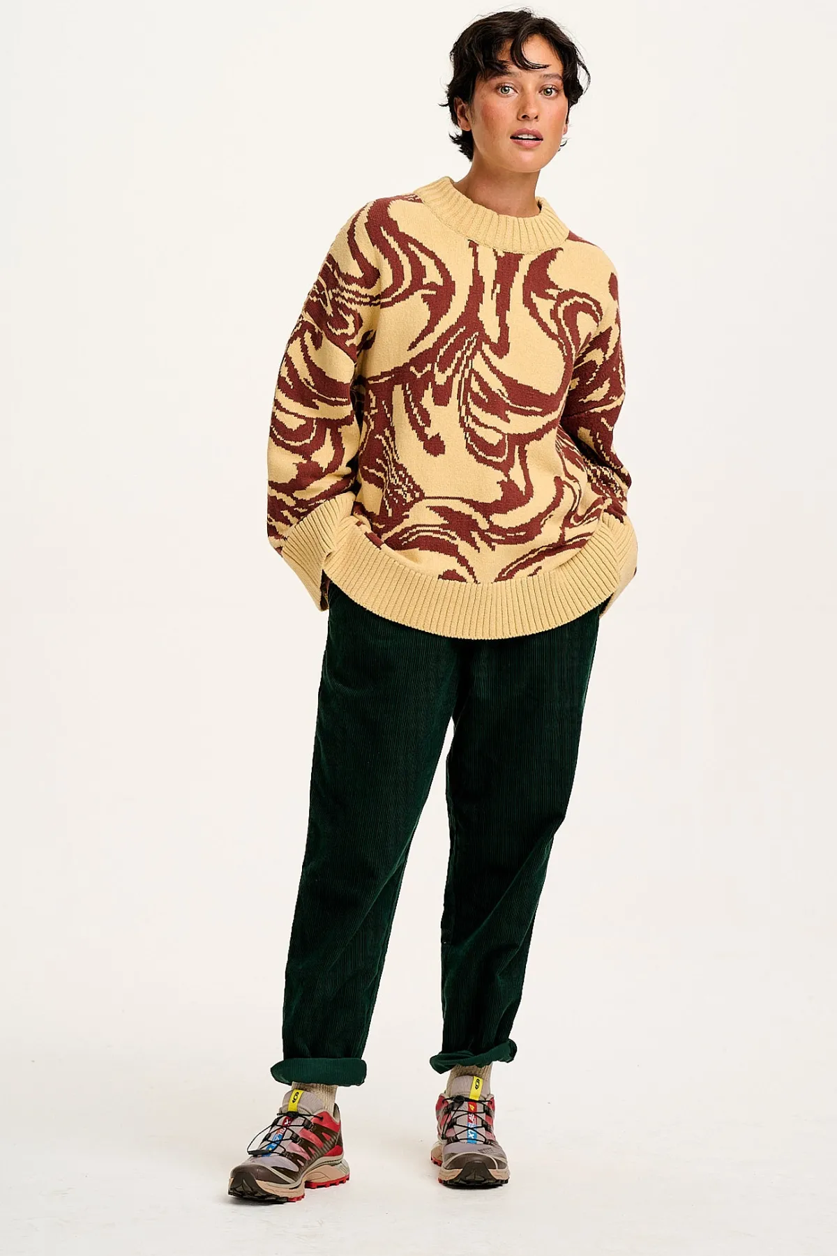 Lucy & Yak Amari - Oversized Knitted Jumper in Cream & Brown Swirl