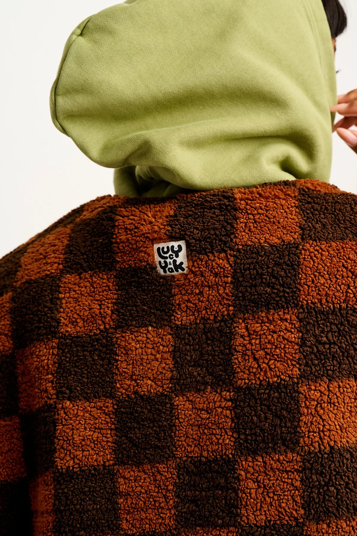 Lucy & Yak Aubrey - Borg Fleece Gilet in Terry Brown Check Print