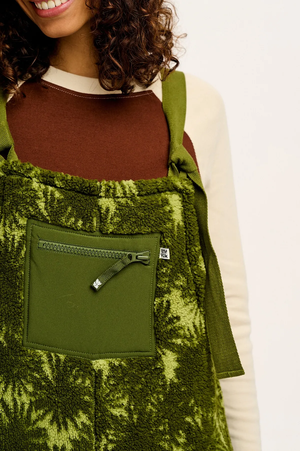 Lucy & Yak Baloo - Borg Fleece Dungarees in Green Sequoia Print