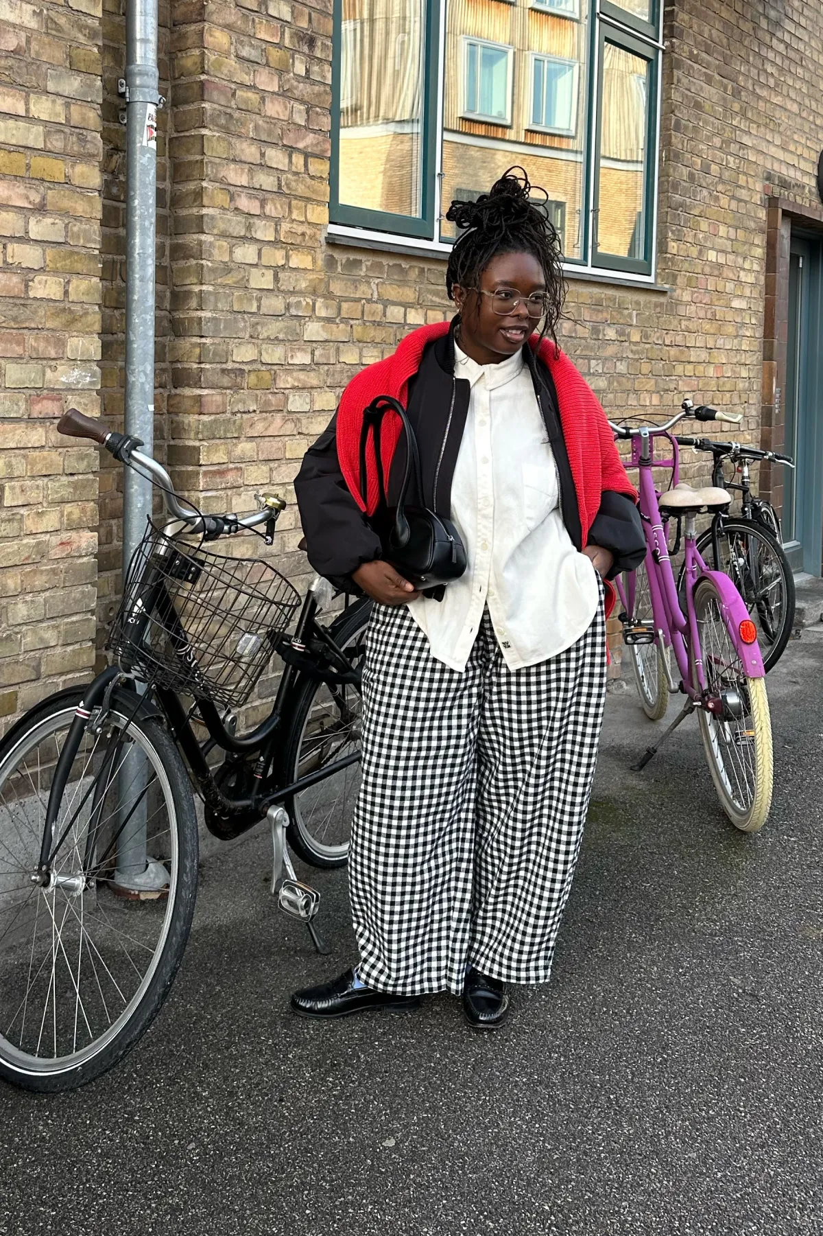 Lucy & Yak Beau - Balloon Brushed Cotton Trousers in Black & White Mono Gingham Print