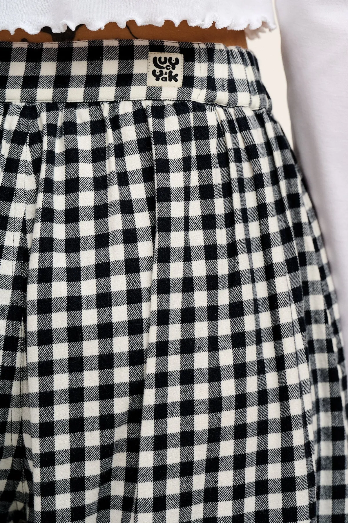 Lucy & Yak Beau - Balloon Brushed Cotton Trousers in Black & White Mono Gingham Print