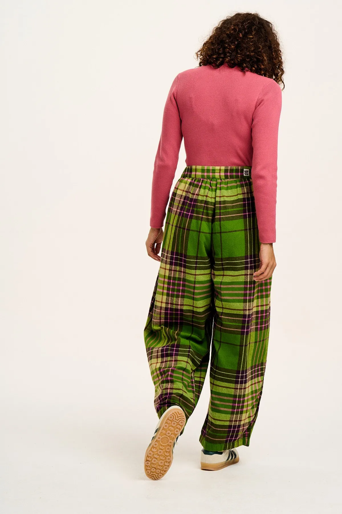 Lucy & Yak Beau - Balloon Brushed Cotton Trousers in Green Isla Tartan Print