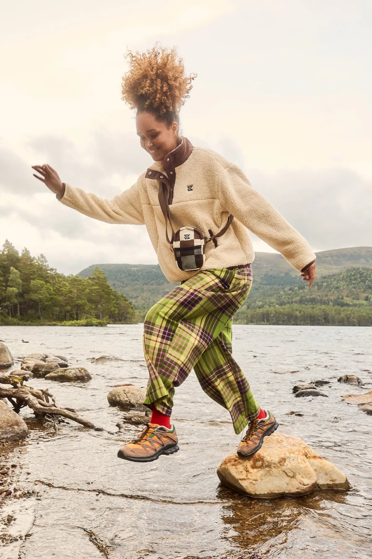 Lucy & Yak Beau - Balloon Brushed Cotton Trousers in Green Isla Tartan Print