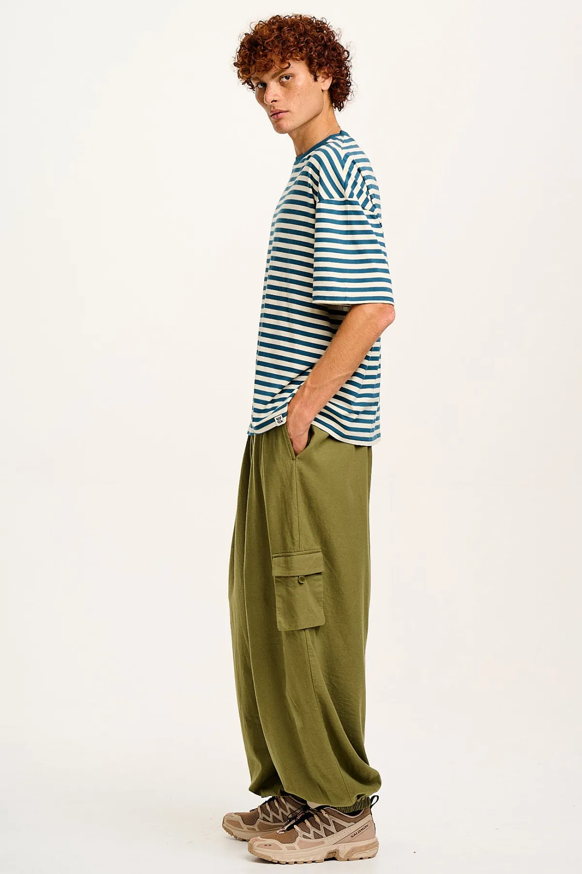Lucy & Yak Benny - Oversized Cotton Tee in Blue & Ecru Stripe