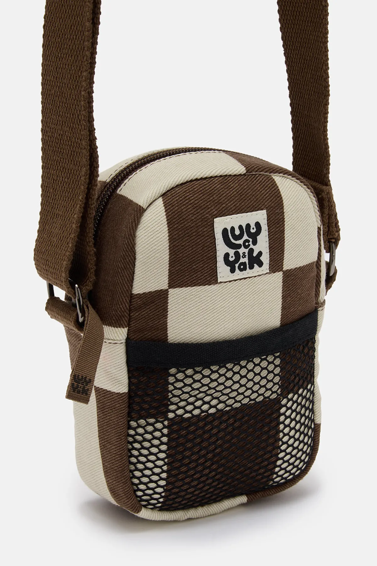 Lucy & Yak Brady - Crossbody Cotton Twill Bag in Cookies & Cream Checkerboard Print