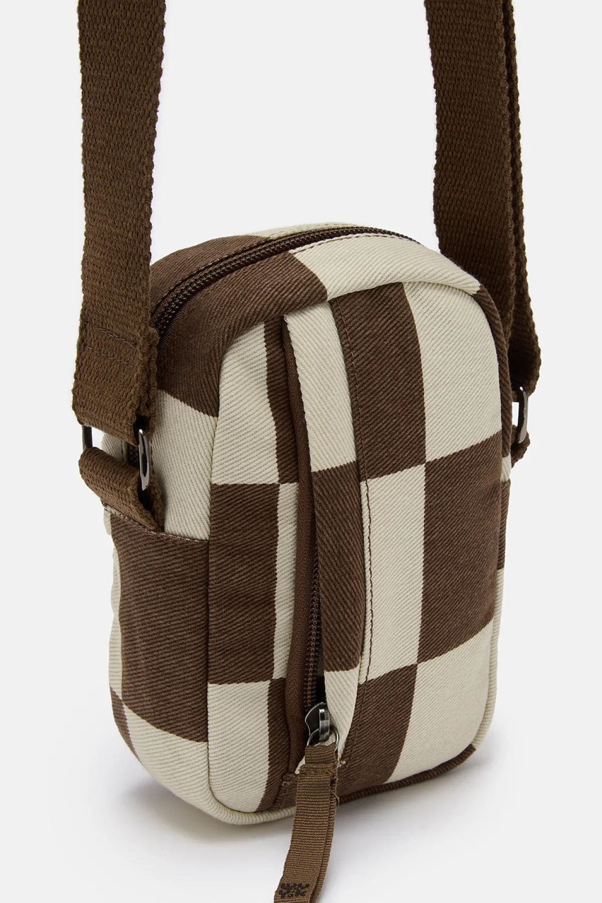 Lucy & Yak Brady - Crossbody Cotton Twill Bag in Cookies & Cream Checkerboard Print