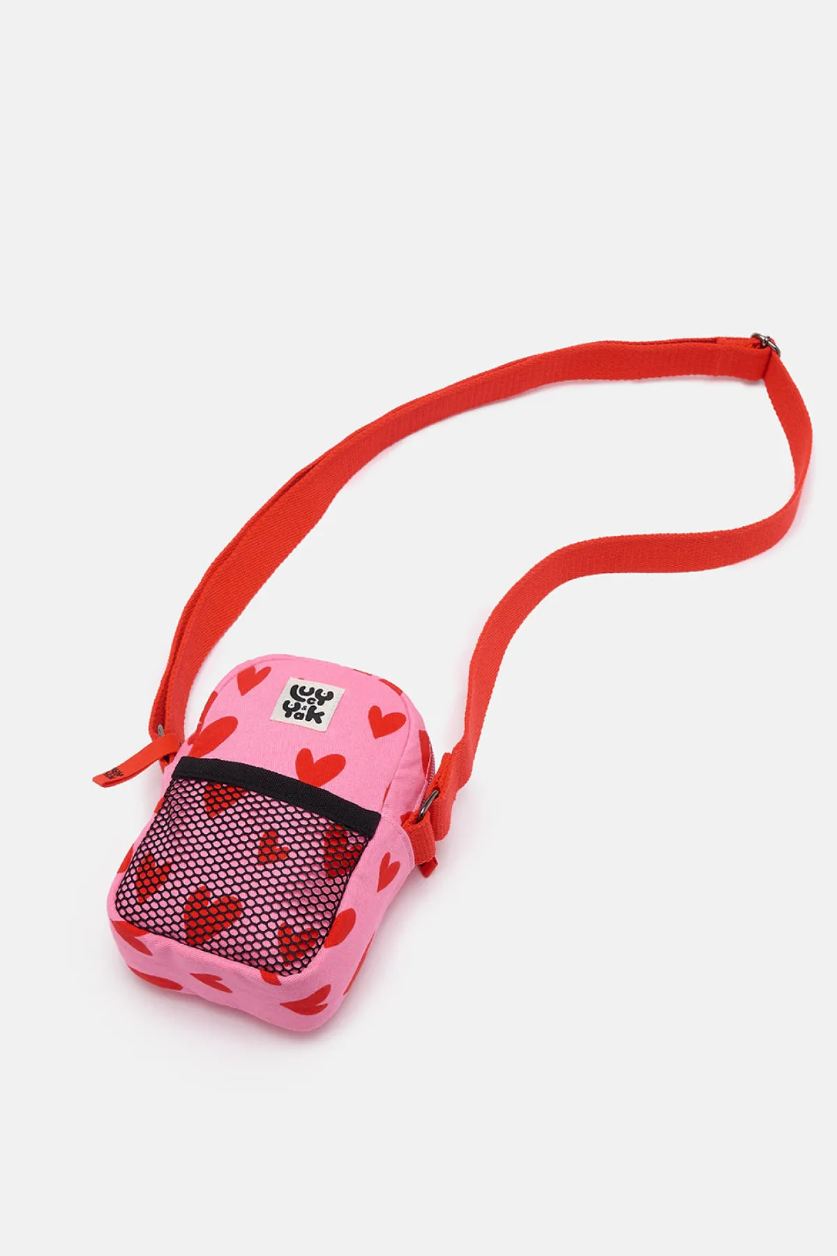Lucy & Yak Brady - Crossbody Cotton Twill Bag in Pink Heart Cupid Print