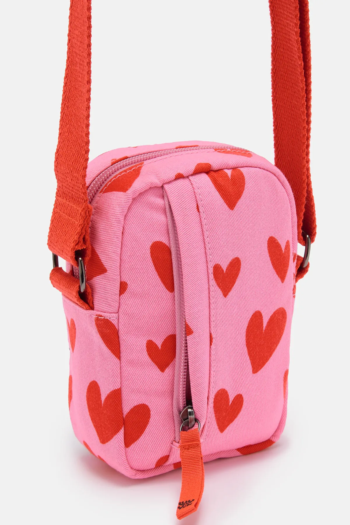Lucy & Yak Brady - Crossbody Cotton Twill Bag in Pink Heart Cupid Print