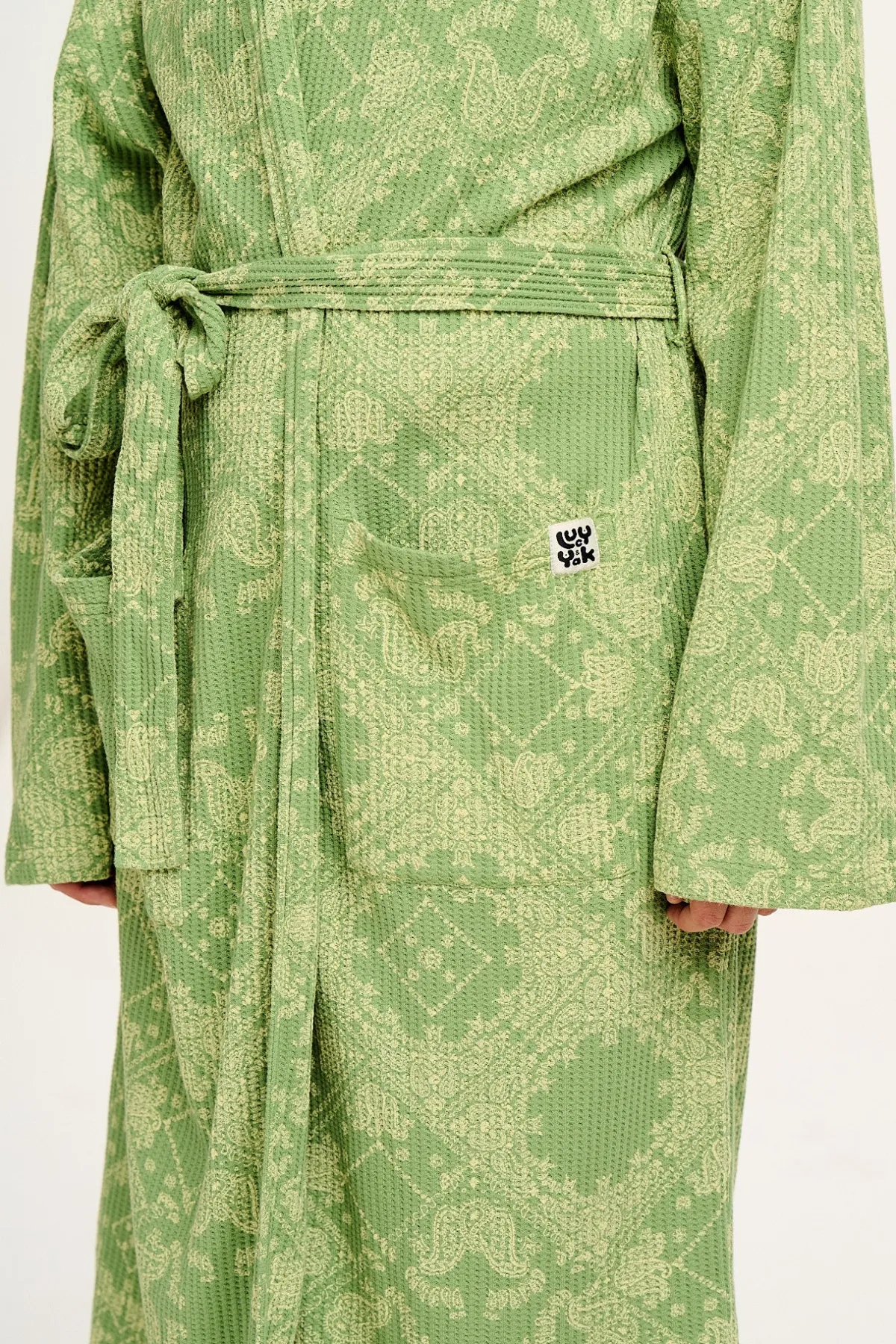 Lucy & Yak Braydon - Waffle Cotton Robe in Green Eldorado Print