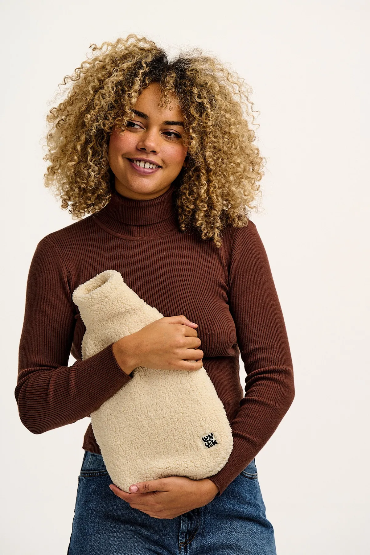 Lucy & Yak Caleb - Borg Fleece Hot Water Bottle Cover in Frappe Cream