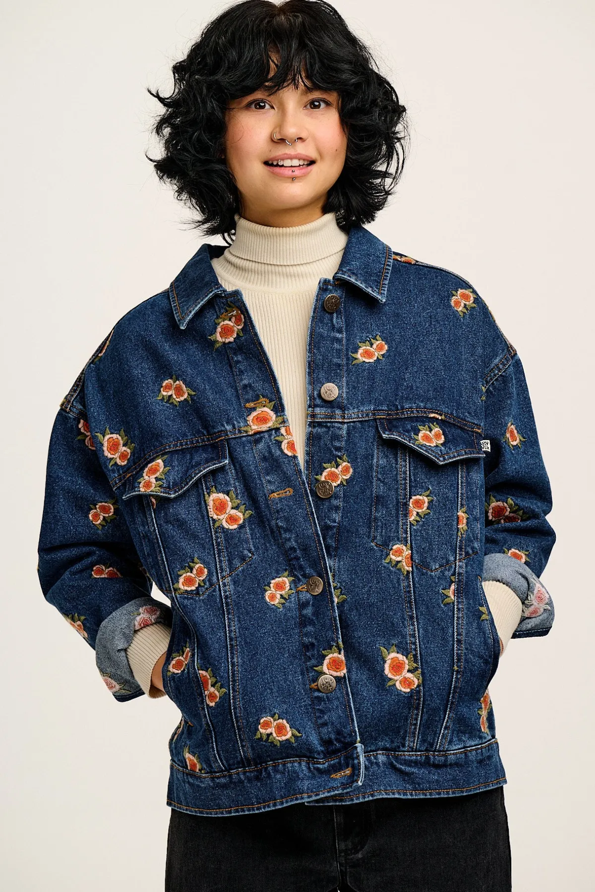 Lucy & Yak Callaway - Denim Jacket with Rose Embroidery