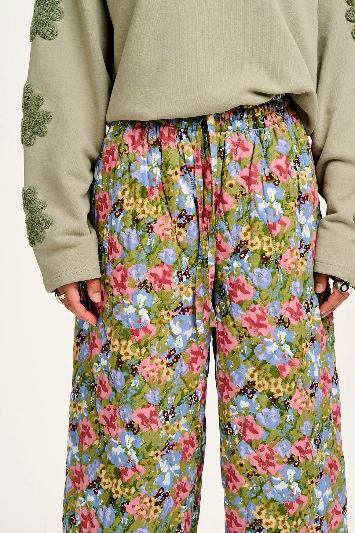 Lucy & Yak Chester - Quilted Cotton Trousers in Elsinore Floral Print