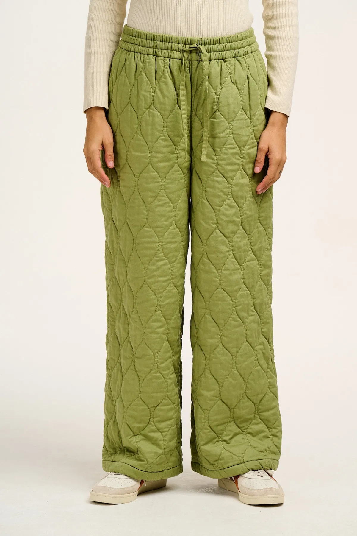 Lucy & Yak Chester - Quilted Cotton Trousers in Mosstone Green