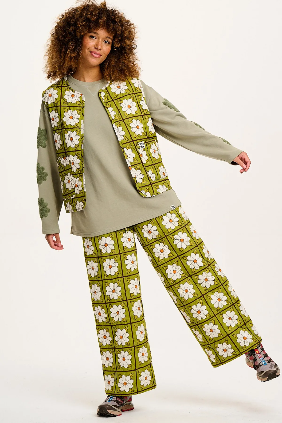 Lucy & Yak Chester - Quilted Cotton Trousers in Romneya Floral Print