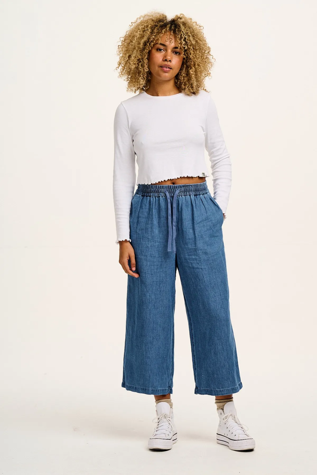 Lucy & Yak Chuck - Cotton & Hemp Trousers in Mid Wash Blue