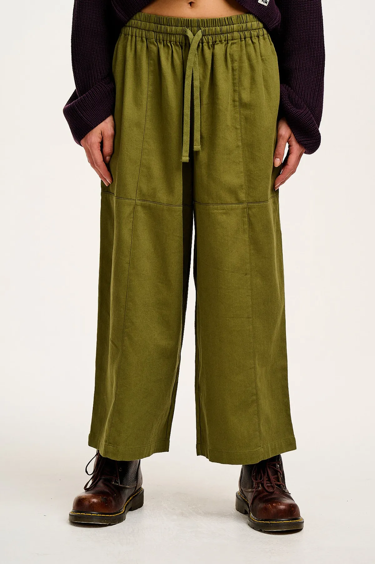 Lucy & Yak Chuck - Wide Leg Cotton Trousers in Khaki