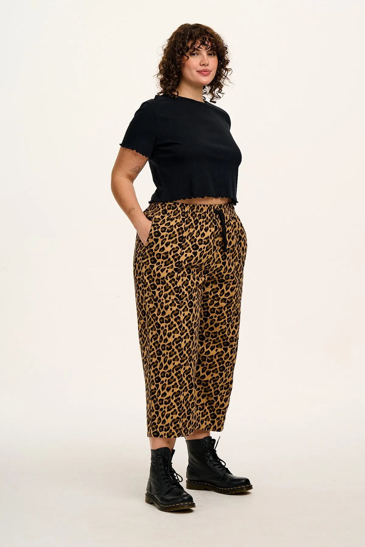 Lucy & Yak Chuck - Wide Leg Cotton Trousers in Leopard Print