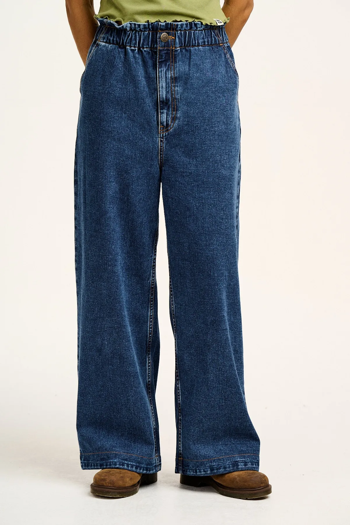 Lucy & Yak Cody - Paper Bag Jeans in Mid Wash Blue Denim