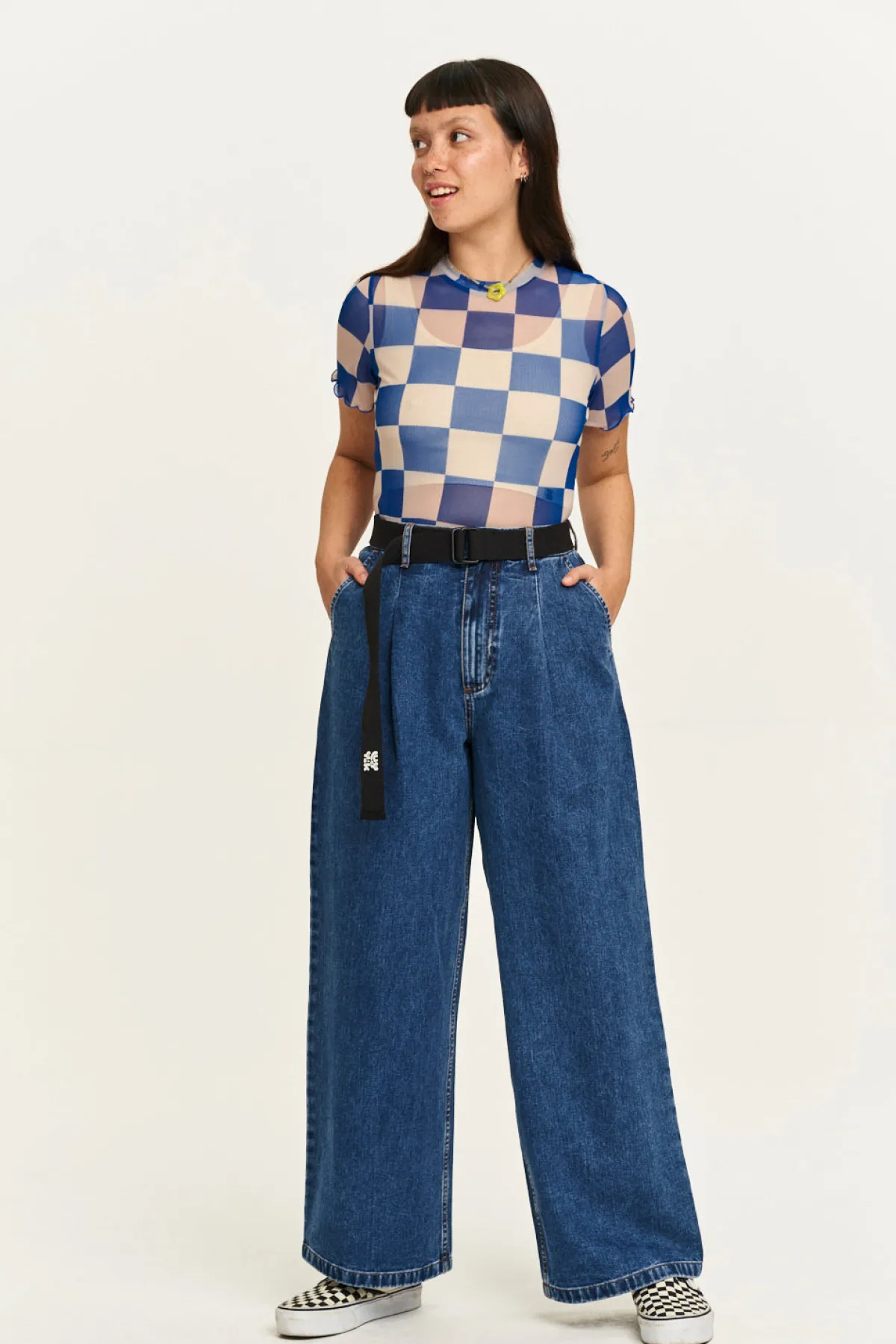 Lucy & Yak Cole - Baggy Wide Leg Denim Jeans in Mid Wash Blue