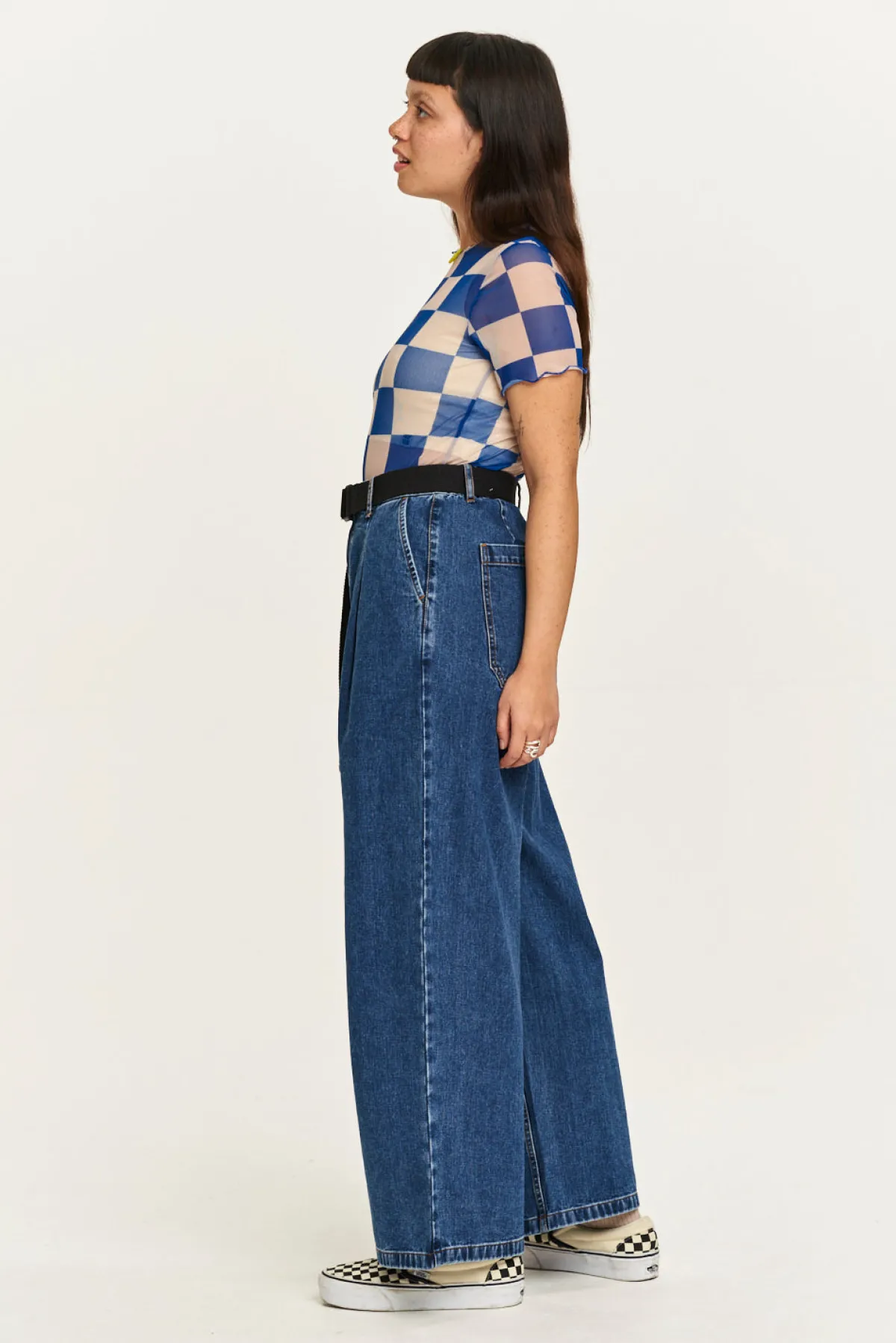Lucy & Yak Cole - Baggy Wide Leg Denim Jeans in Mid Wash Blue
