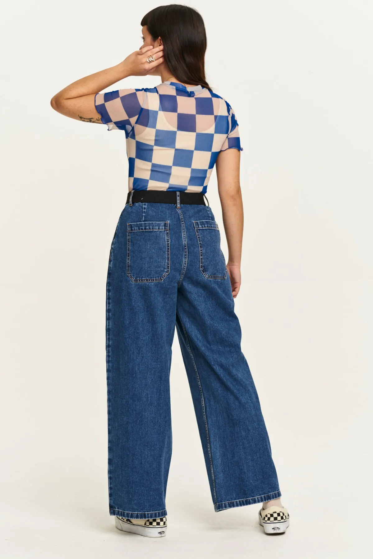 Lucy & Yak Cole - Baggy Wide Leg Denim Jeans in Mid Wash Blue