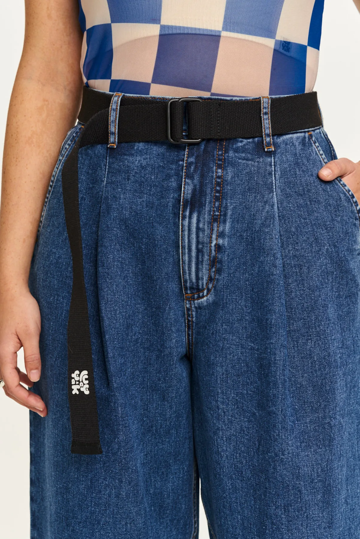 Lucy & Yak Cole - Baggy Wide Leg Denim Jeans in Mid Wash Blue