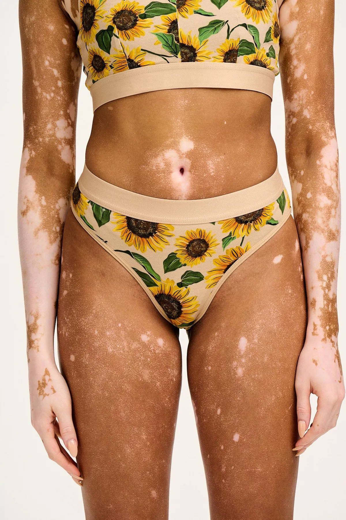 Lucy & Yak Cora - Cotton & Bamboo Bikini Pant in Cream Sunflower Print